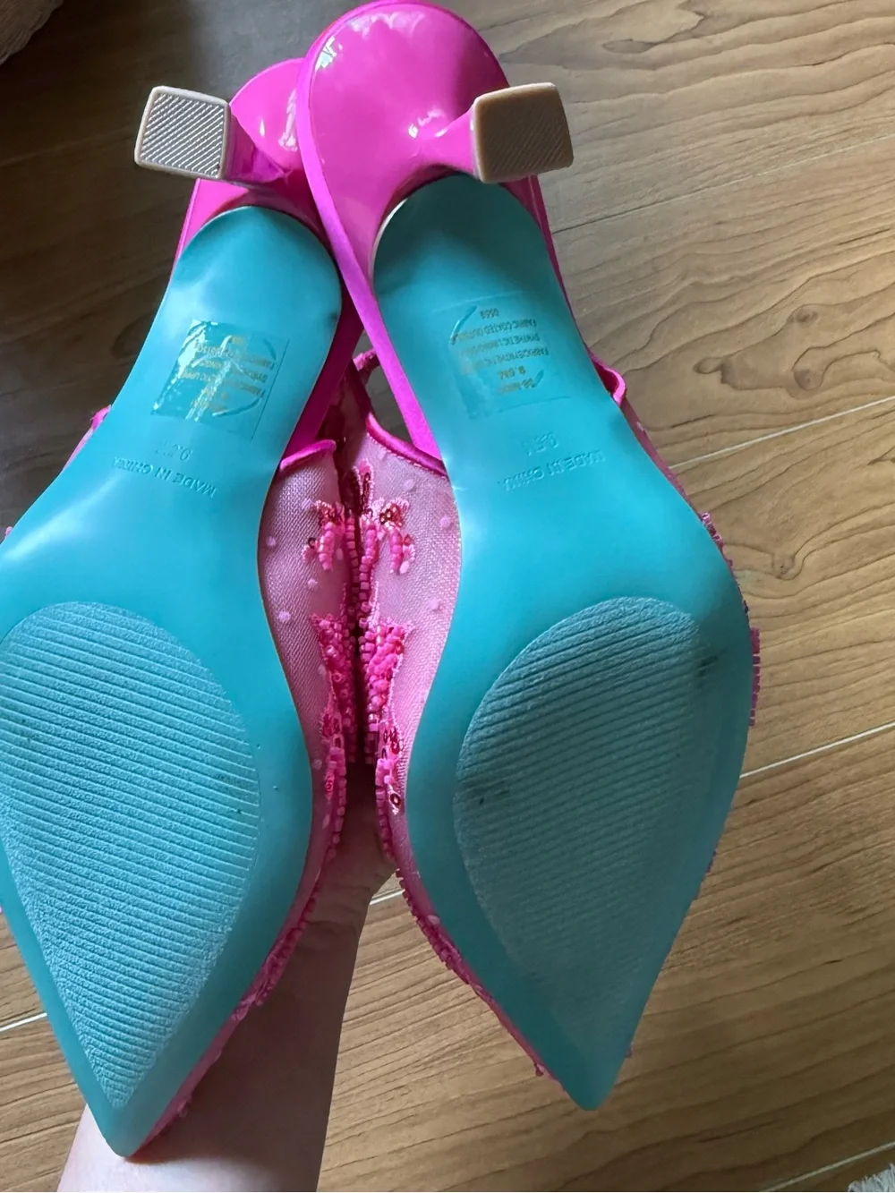Betsey Johnson Hot Pink Beaded Slingback Heels - Picture 3 of 5